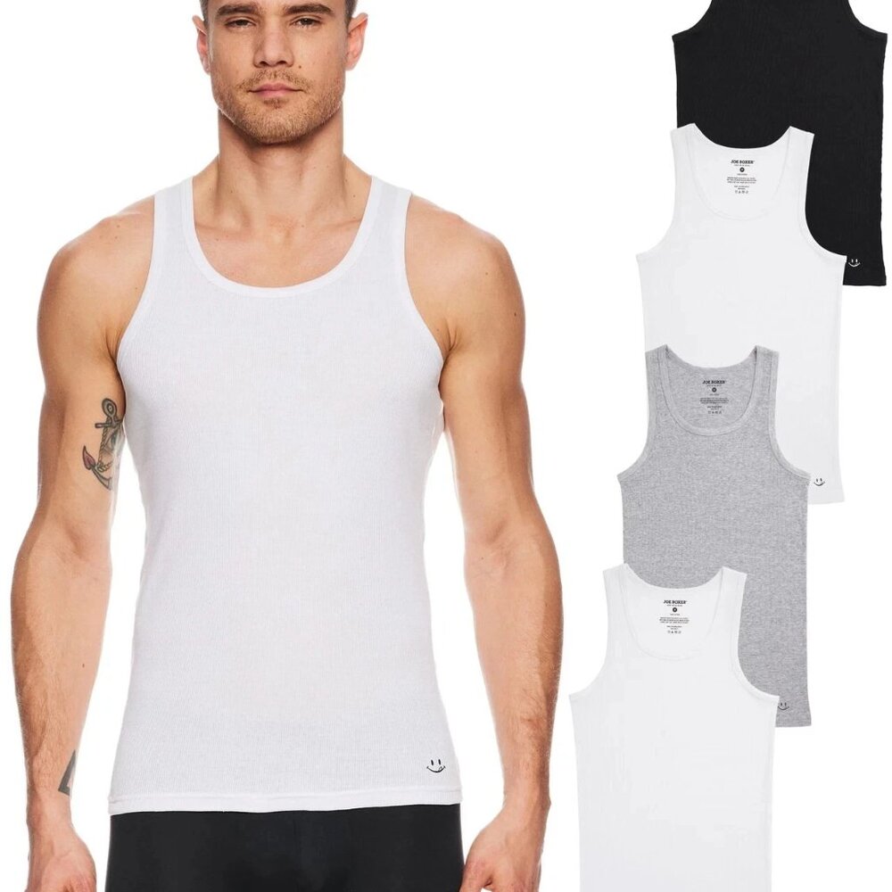 4 LARGE 100% Egyptian Cotton a Shirt wife beaters 2 white 1 Black 1 Gray